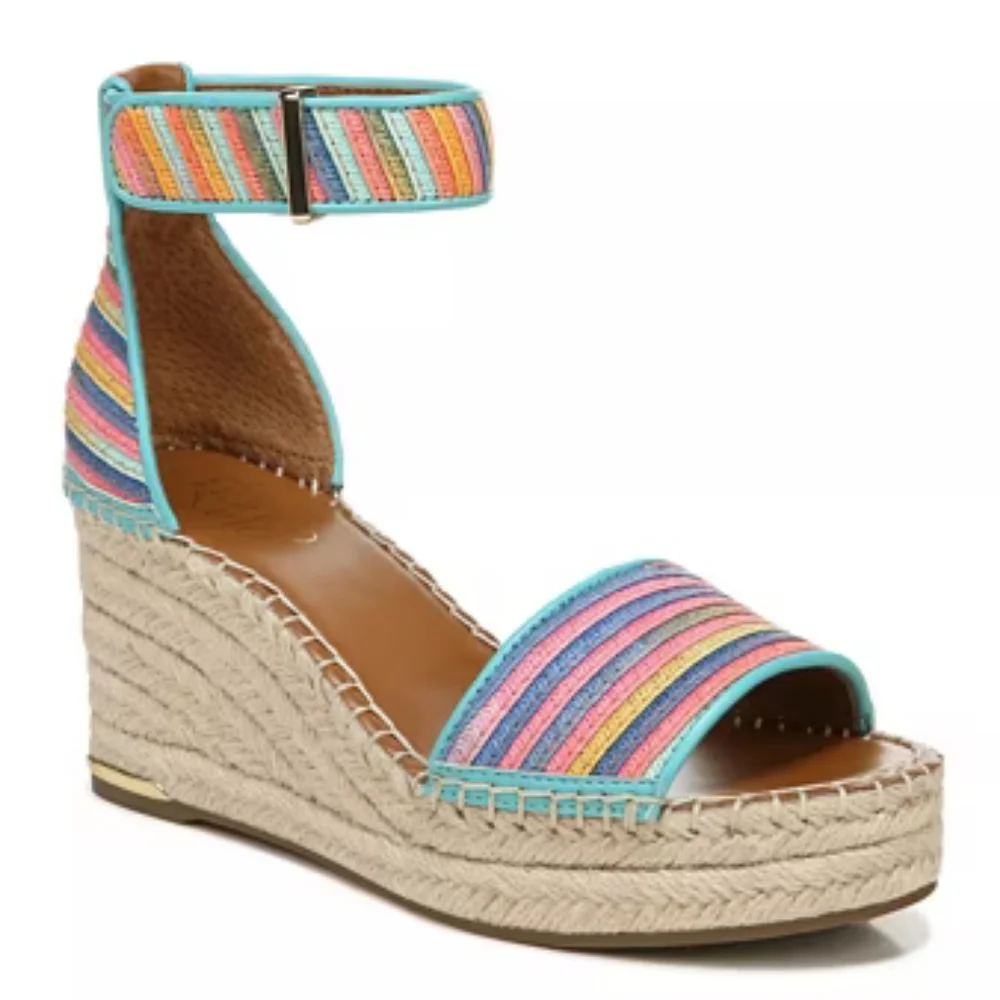 NWB Franco Sarto Clemens Espadrille Wedge Sanda Colorful Striped‎ Size 5.5